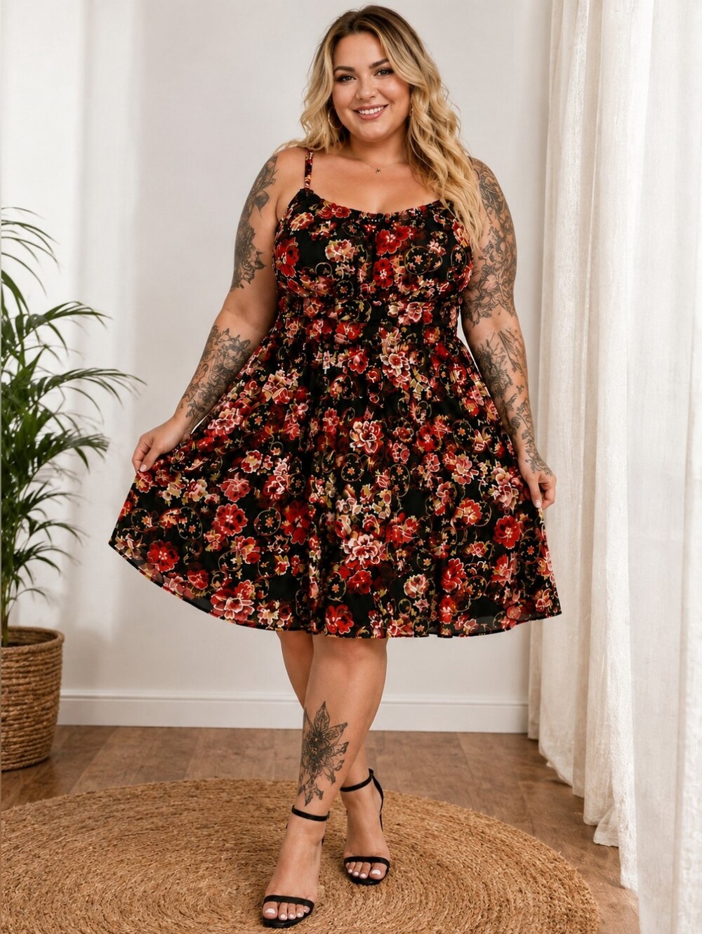 NEW Torrid Size 4X Black Floral Chiffon Fit & Flare Dress Sweetheart Plus Size